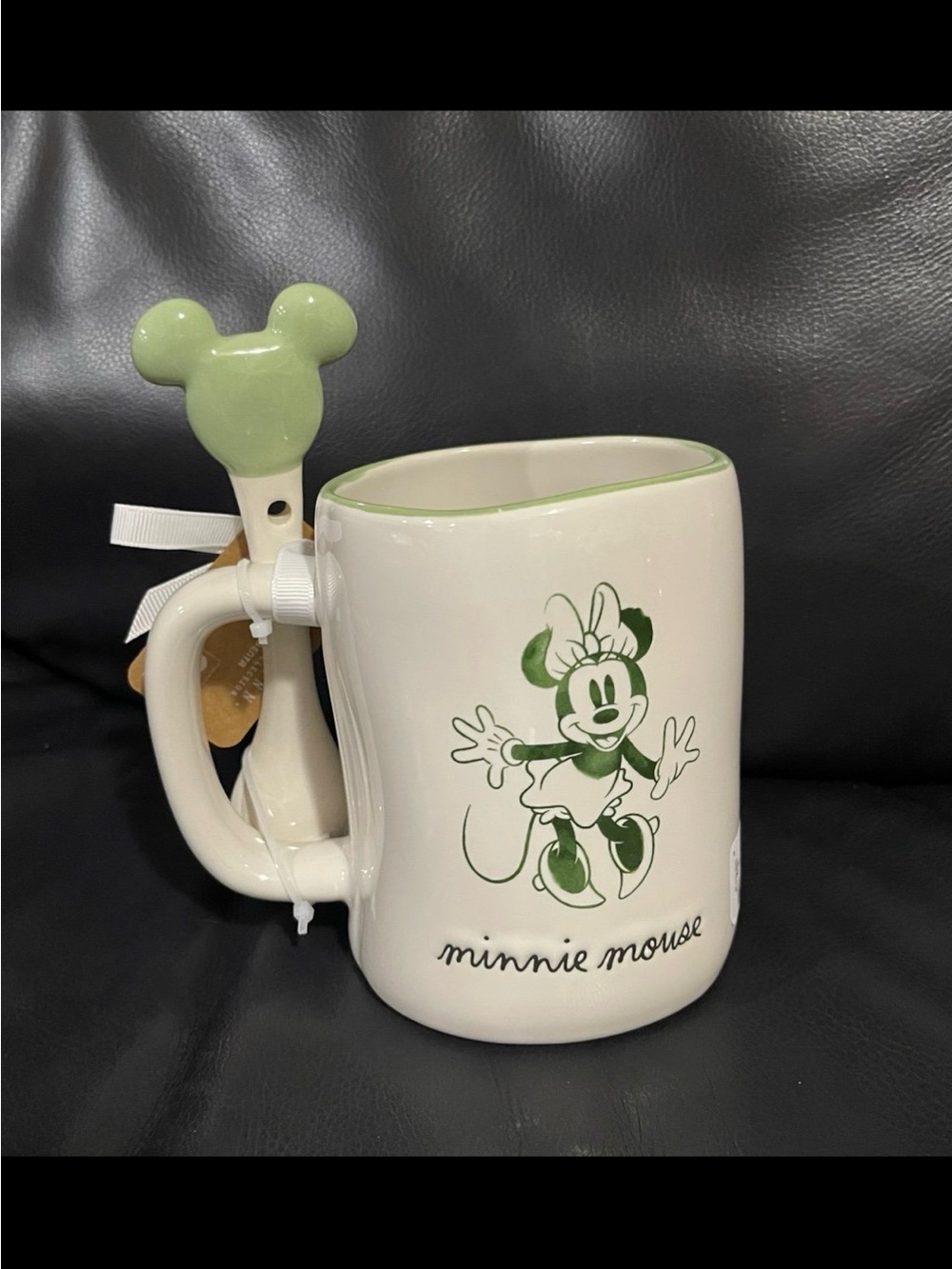 Disney Minnie Mouse Cream and Green Ceramic Mug with Spoon